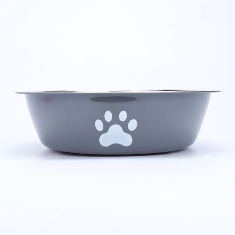 Stainless Steel Dog Bowl With Paw Print Non Slip Design