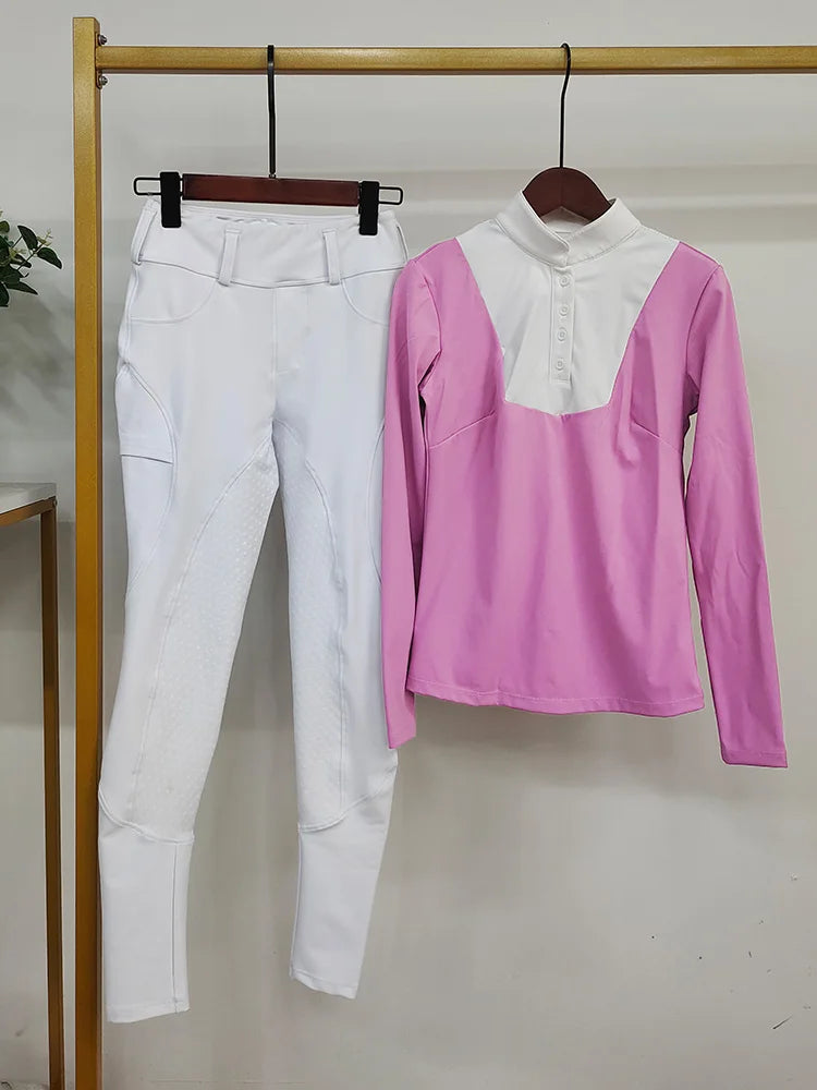 Women Equestrian Riding Set Long Sleeve Top And Pants Sportswear