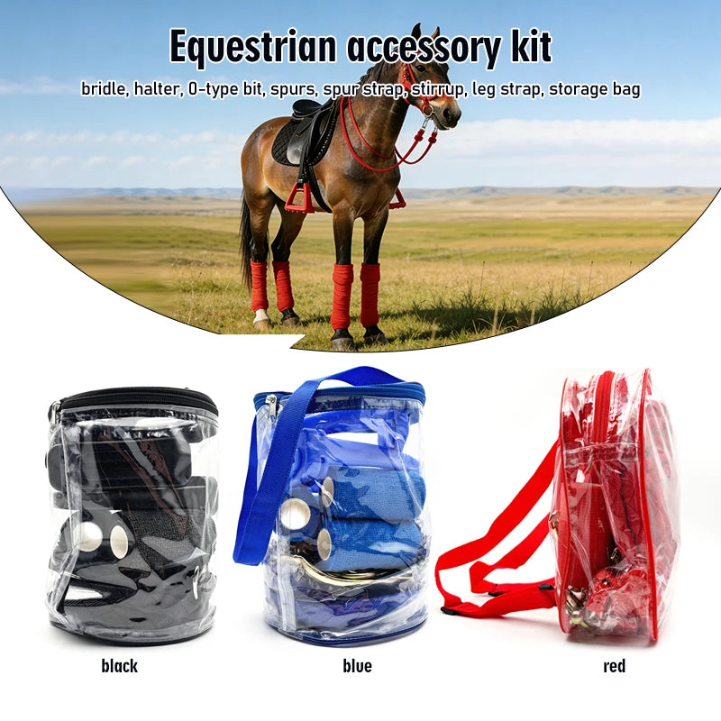 8 Piece Equestrian Riding Equipment Set Bridle Reins Stirrups Snaffle