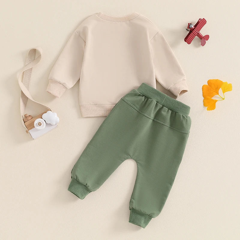 Lioraitiin Baby Boy Tractor Print Long Sleeve Top Pants Set