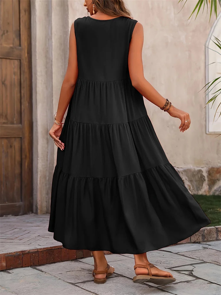 Y.KUKU Women Summer Casual Dress Mid Calf Length Elegant