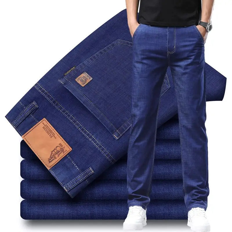 Lyocell Summer Men Jeans Breathable Slim Straight Denim Trousers