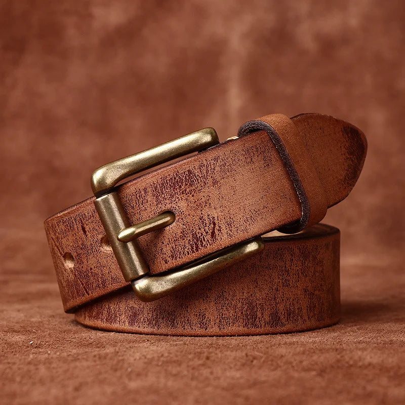 CINESSD Genuine Cowhide Leather Belt With Brass Buckle