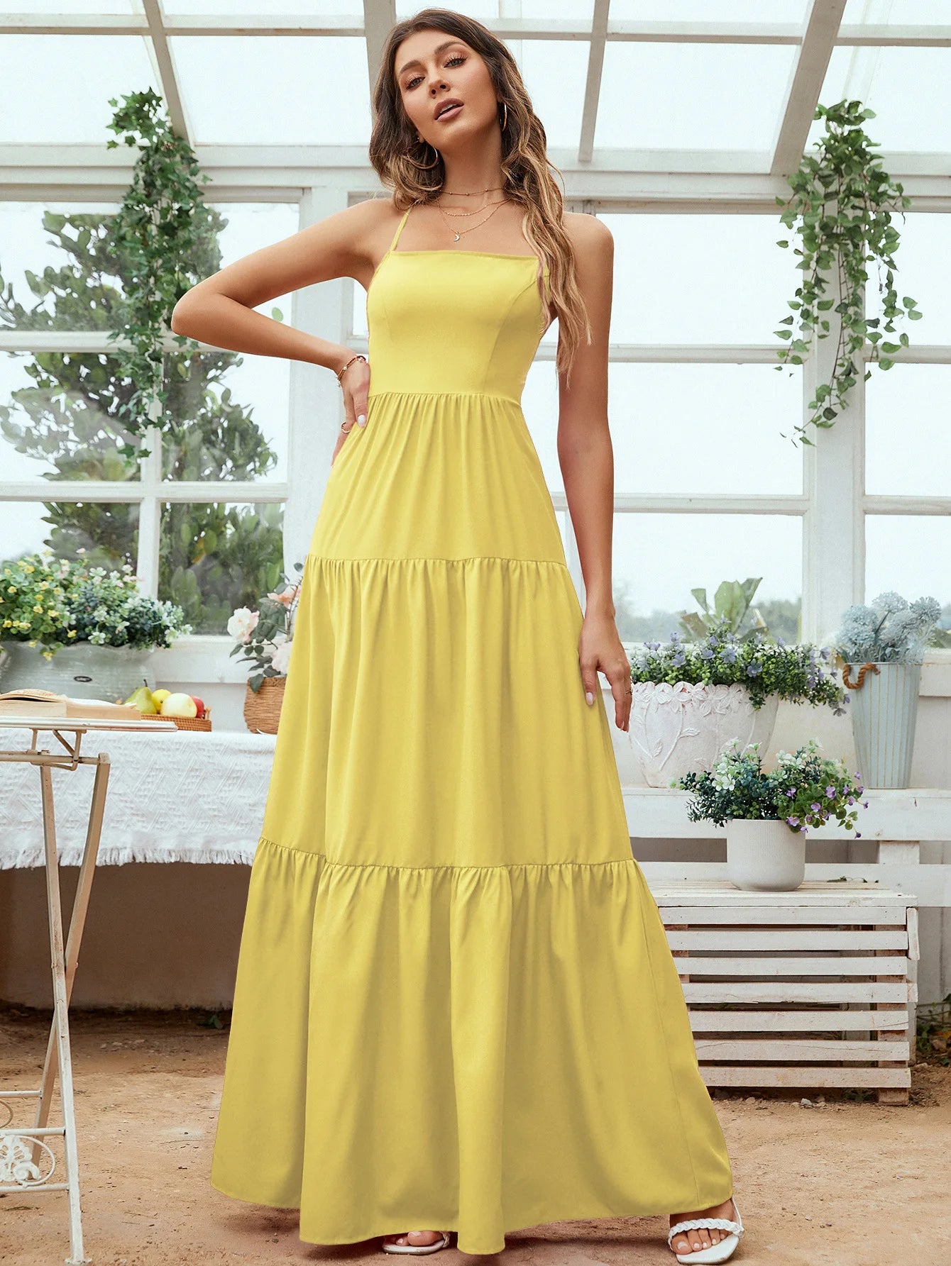 Others Long Evening Gown With Straps A Line Polyester Dress