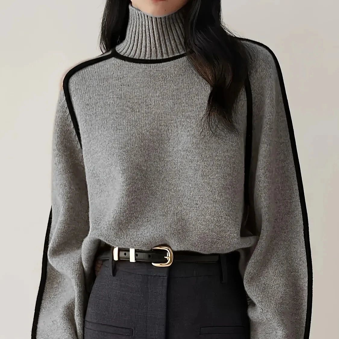 VWBQNZ Womens Turtleneck Knitted Sweater Autumn Winter Patchwork Pullover