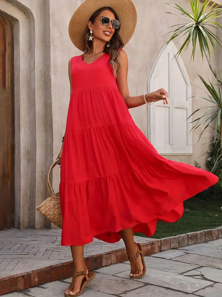 Y.KUKU Women Summer Casual Dress Mid Calf Length Elegant