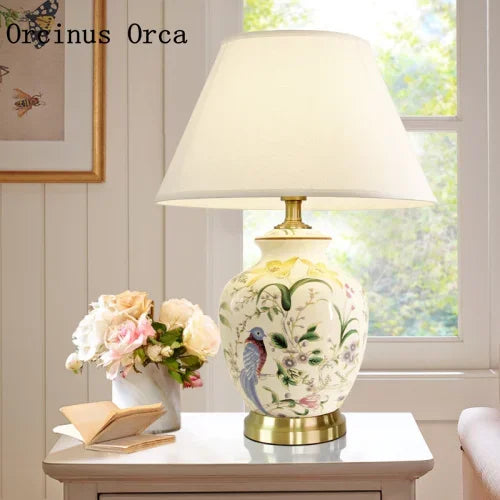 Orcinus Orca Ceramic Desk Lamp With Flower Bird Design