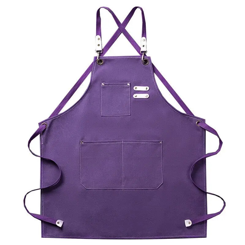 Thickened Waterproof Canvas Apron With Pockets Crossback Adjustable