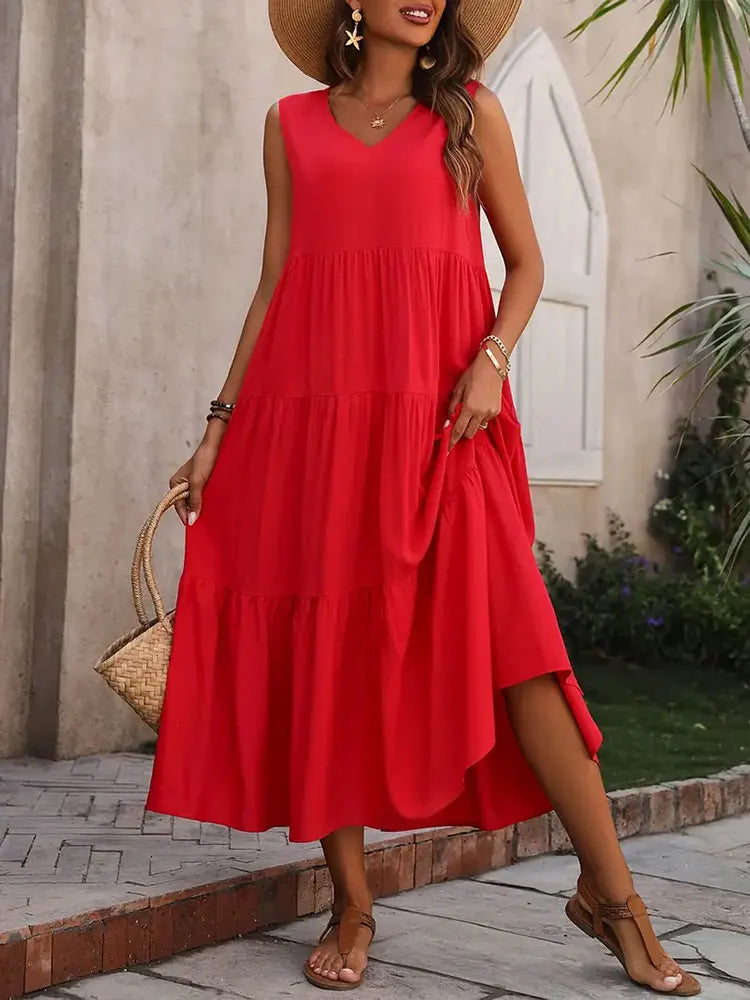 Y.KUKU Women Summer Casual Dress Mid Calf Length Elegant