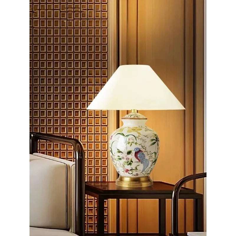 Ceramic Flower Bird Desk Lamp LED For Bedroom Living Room