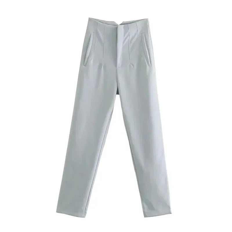 HXAO Womens Pleated High Waist Formal Office Pants Cropped Trousers