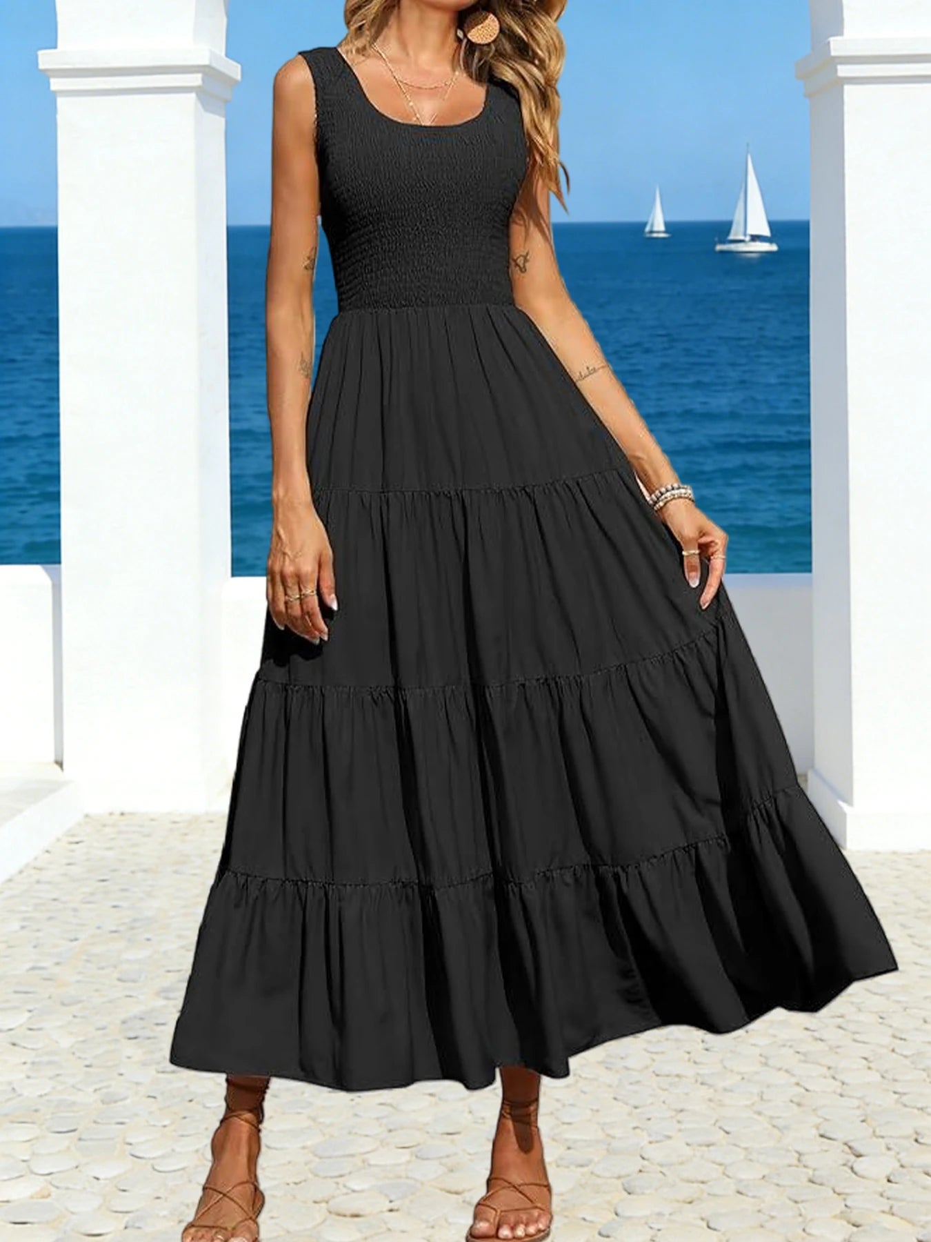 Satin Halter Dress With Asymmetrical Hem And Pleated Skirt
