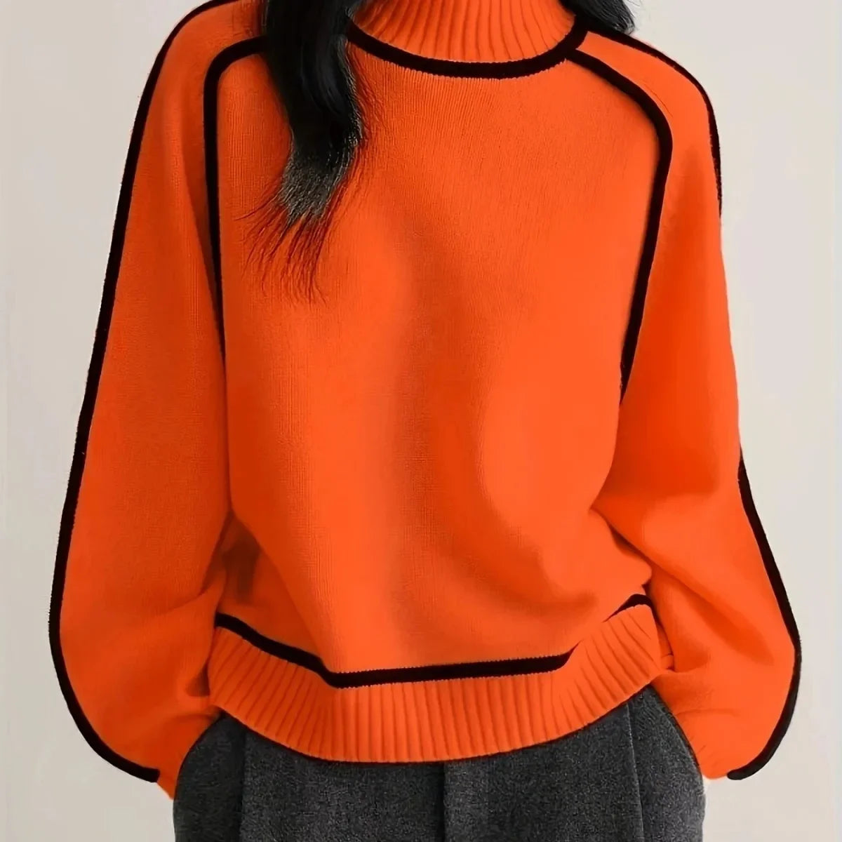 VWBQNZ Womens Turtleneck Knitted Sweater Autumn Winter Patchwork Pullover