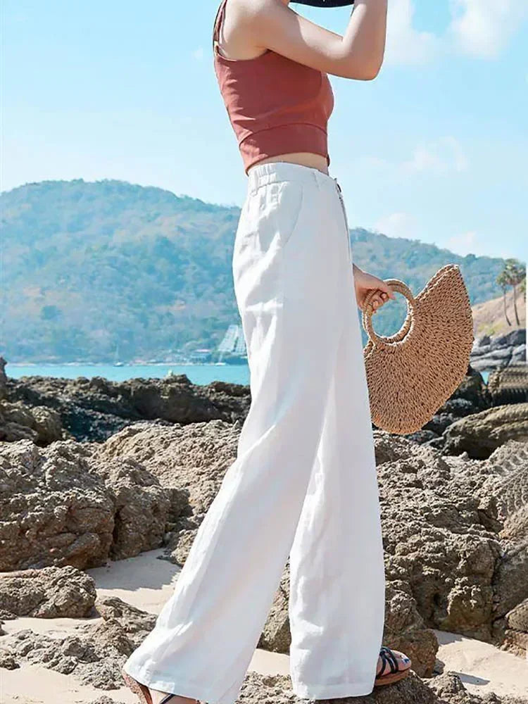 Shzxssfy Women's Summer Cotton Linen Wide Leg Pants