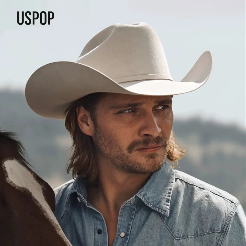 USPOP 100 Wool Felt Cowboy Hat Belt Buckle Wide Brim