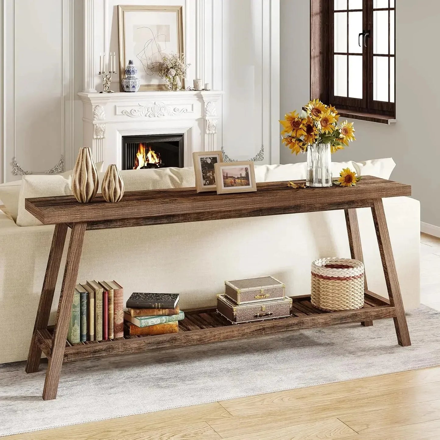 Little Tree All Wood Console Table Two Tier For Entryway Hallway Living Room
