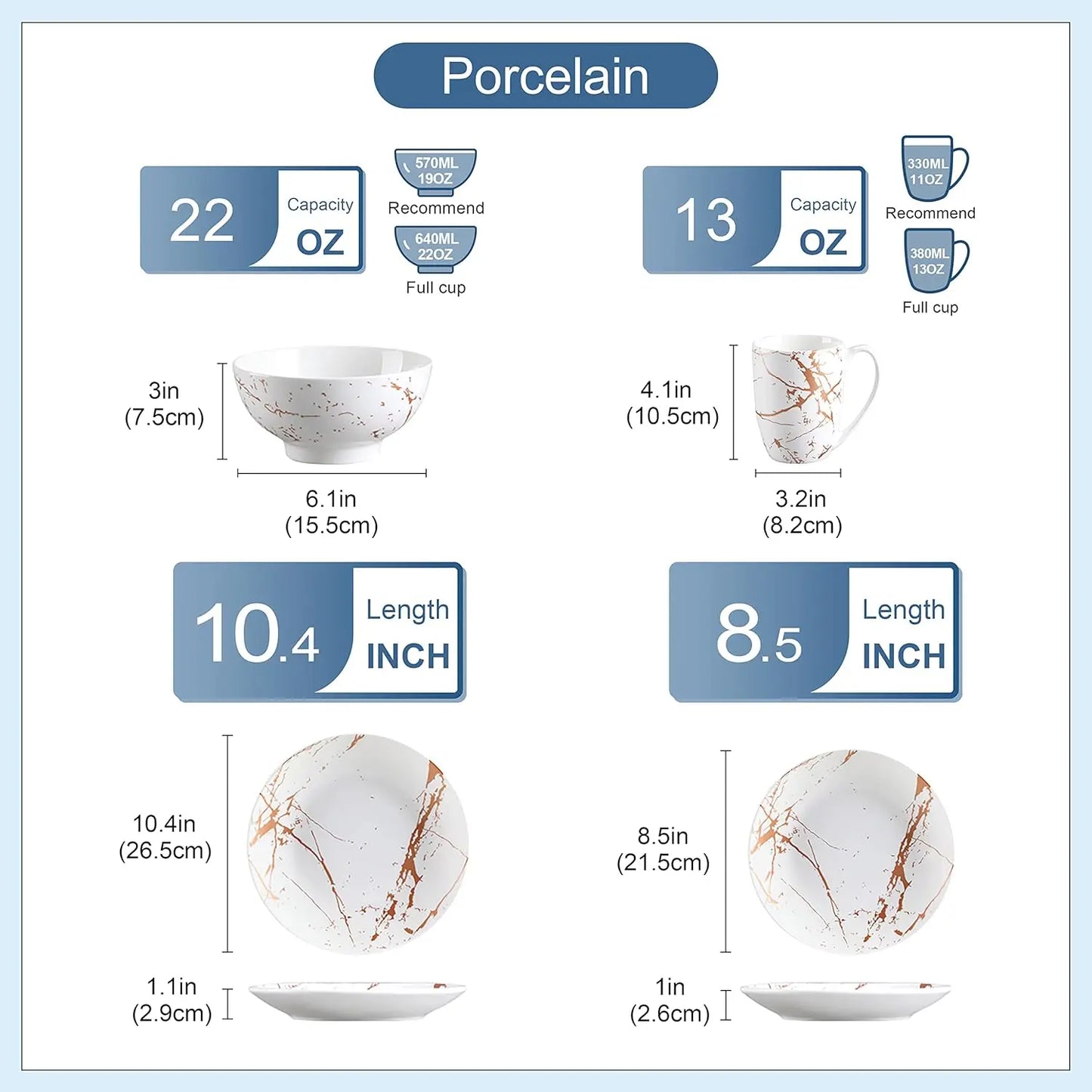 LIEI Porcelain Dinnerware Set With Plates Bowls And Mugs