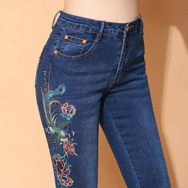 VWBQNZ Women's High Waisted Embroidered Flared Denim Jeans