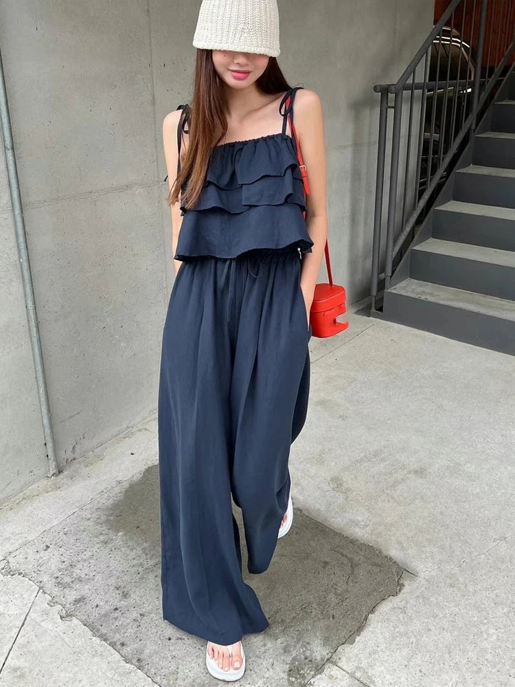 Others Floral Two Piece Set Women Top Wide Leg Pants