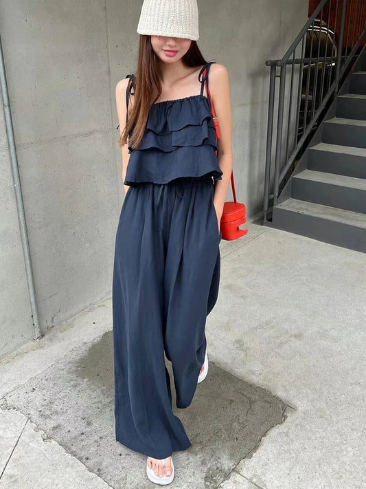 Others Floral Two Piece Set Women Top Wide Leg Pants