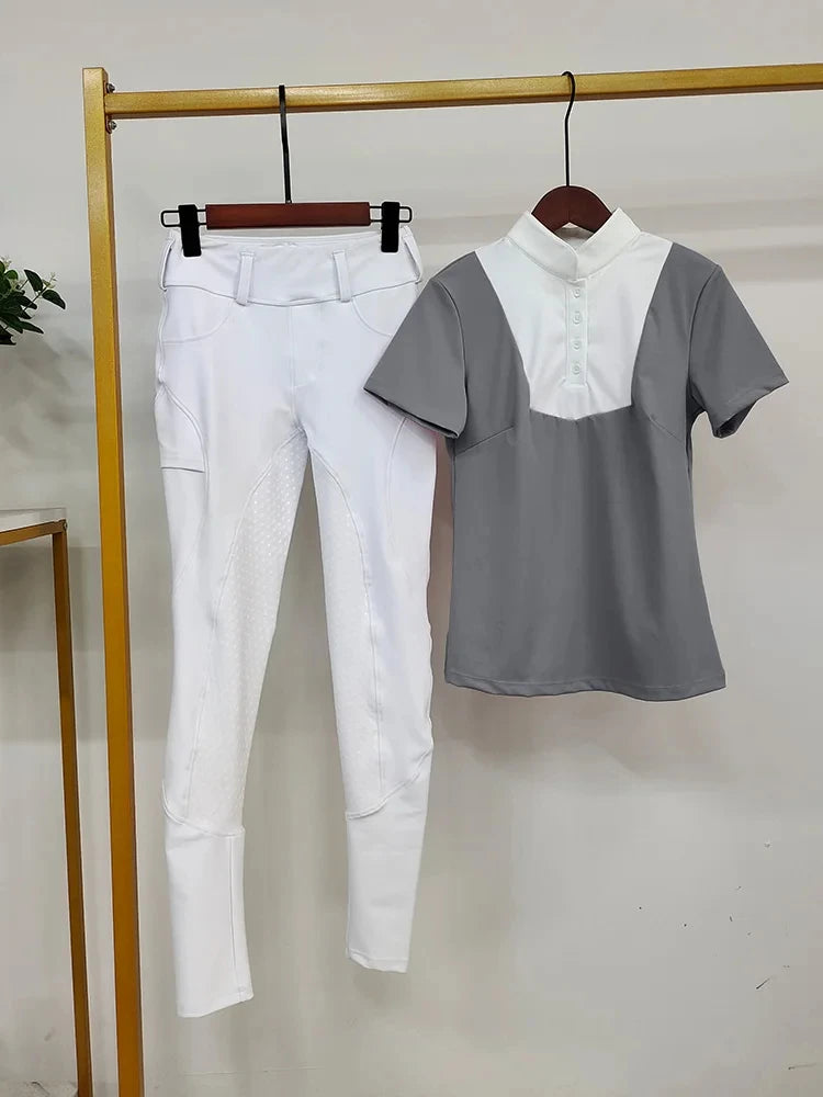 Women Equestrian Riding Set Long Sleeve Top And Pants Sportswear