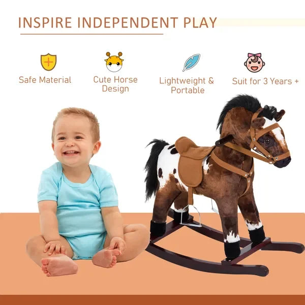 NONECN Rocking Horse Plush Ride On Toy For Toddlers