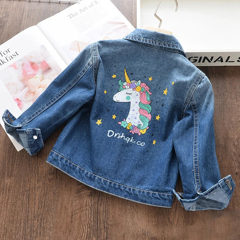 Sondr Girls Cartoon Unicorn Denim Jacket Casual Outerwear Coat