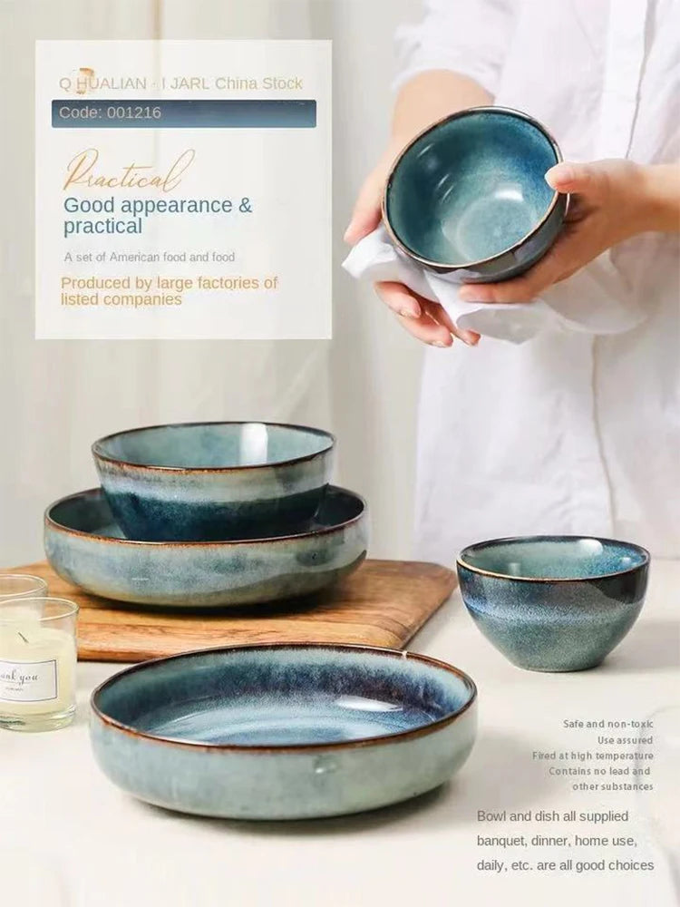 Lingao Retro Ceramic Tableware Set Porcelain Dinnerware
