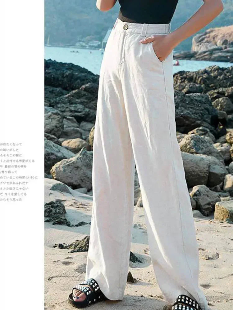 Shzxssfy Women's Summer Cotton Linen Wide Leg Pants