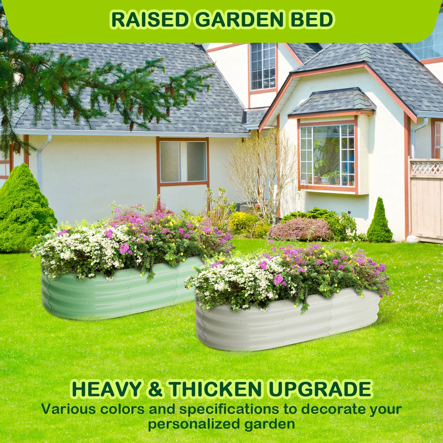 HiMIS Oval Galvanized Raised Garden Bed Outdoor Planter