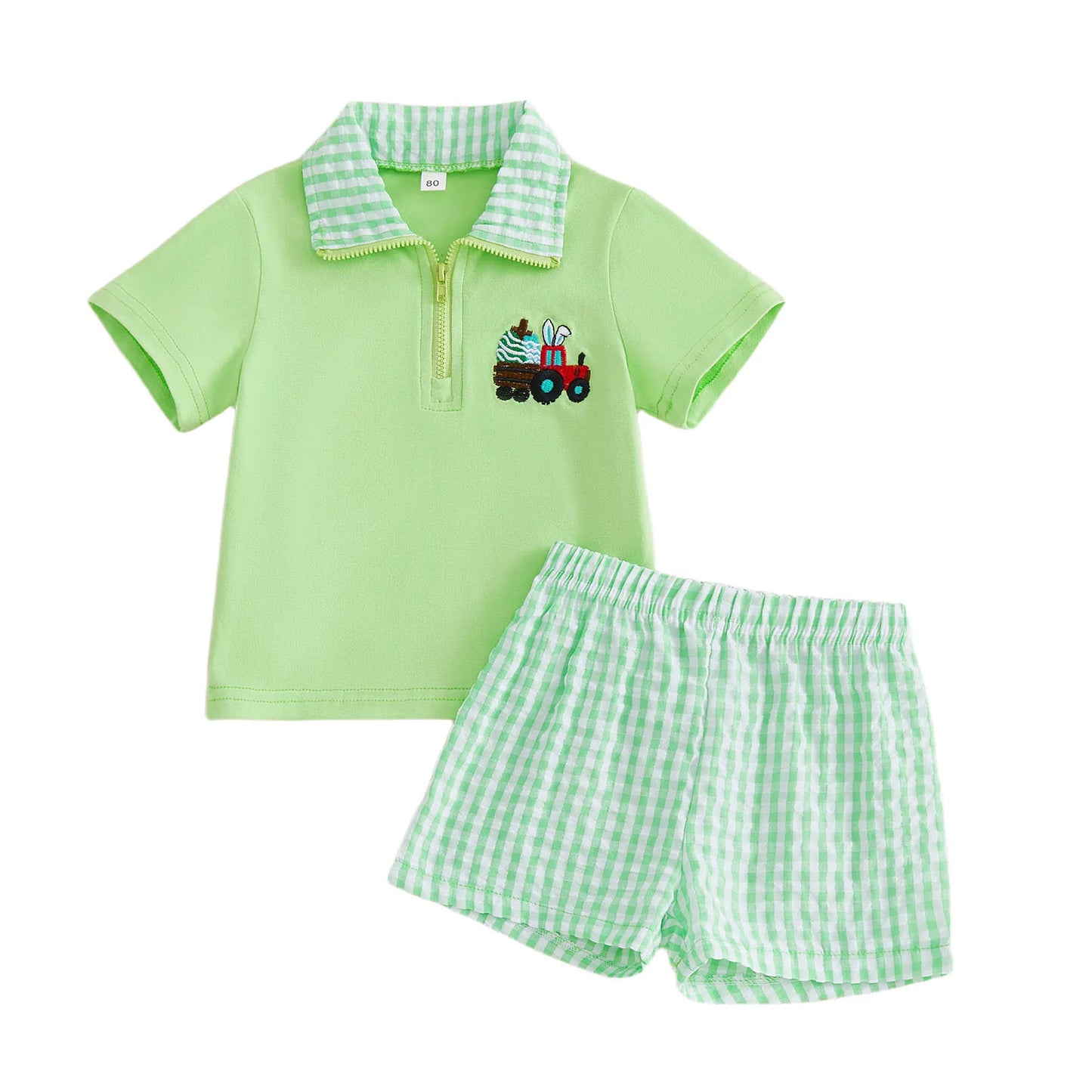 Toddler Easter Outfit Set Embroidered Short Sleeve Top And Shorts
