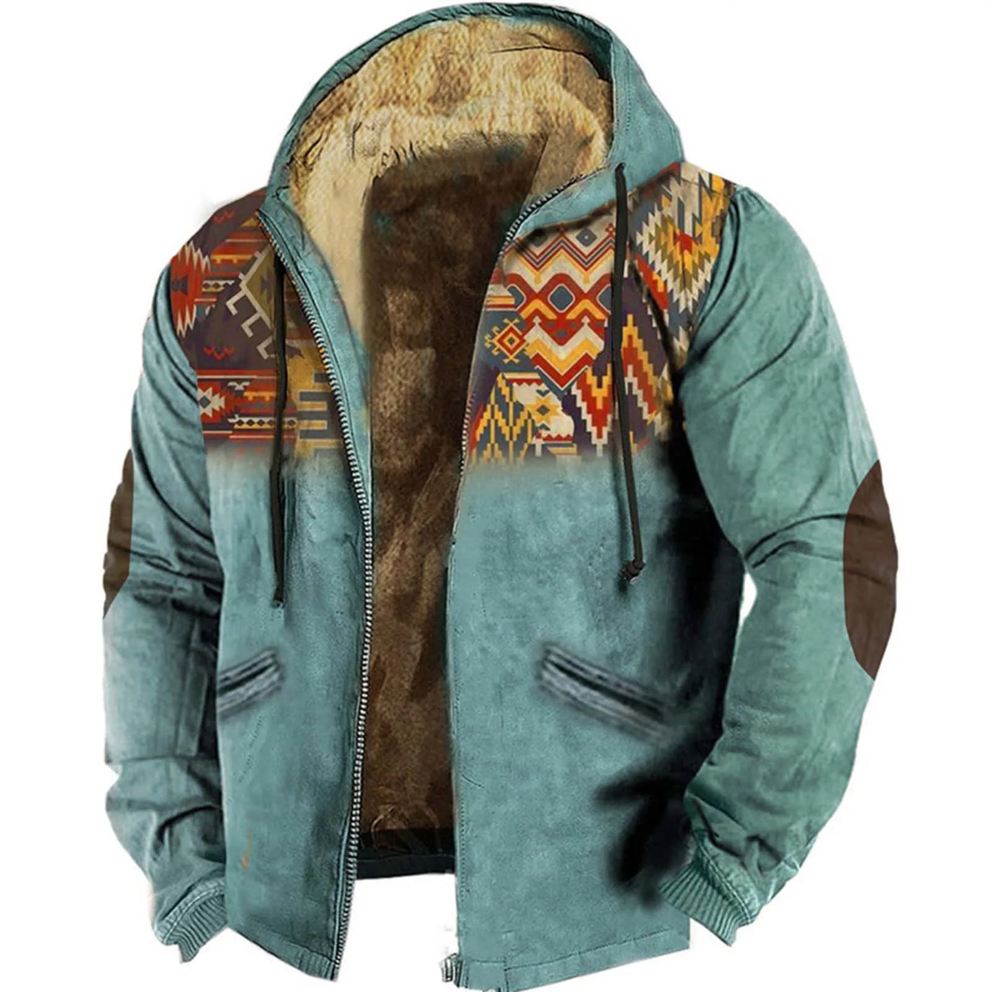 Men's Vintage Lamb Wool Bomber Jacket With Hooded Zipper FleeceLinedThermalPlush