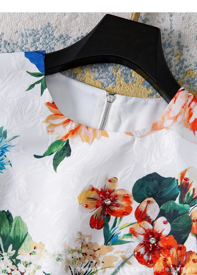 ZJYTCN Floral Print Jacquard Tank Dress With Beading Women