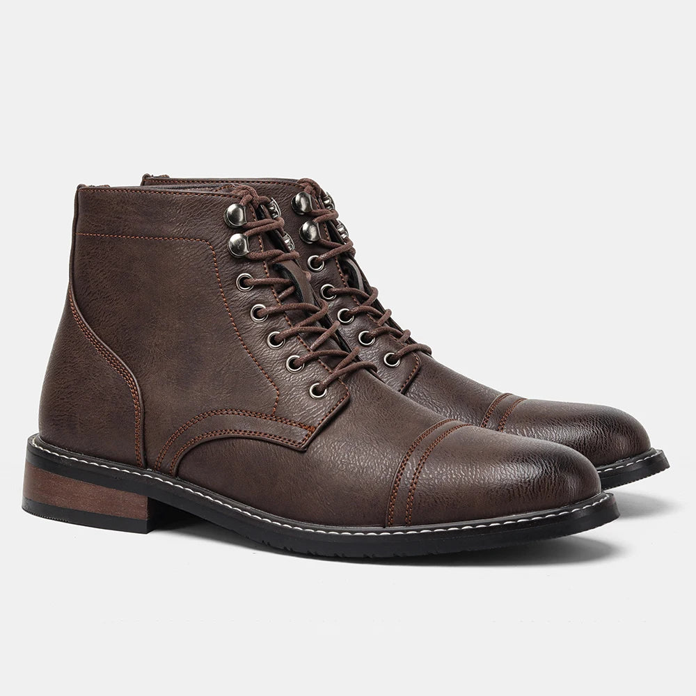 Hecrafted Men's Retro Leather Ankle Boots for Comfortable Spring Fashion and Everyday Wear