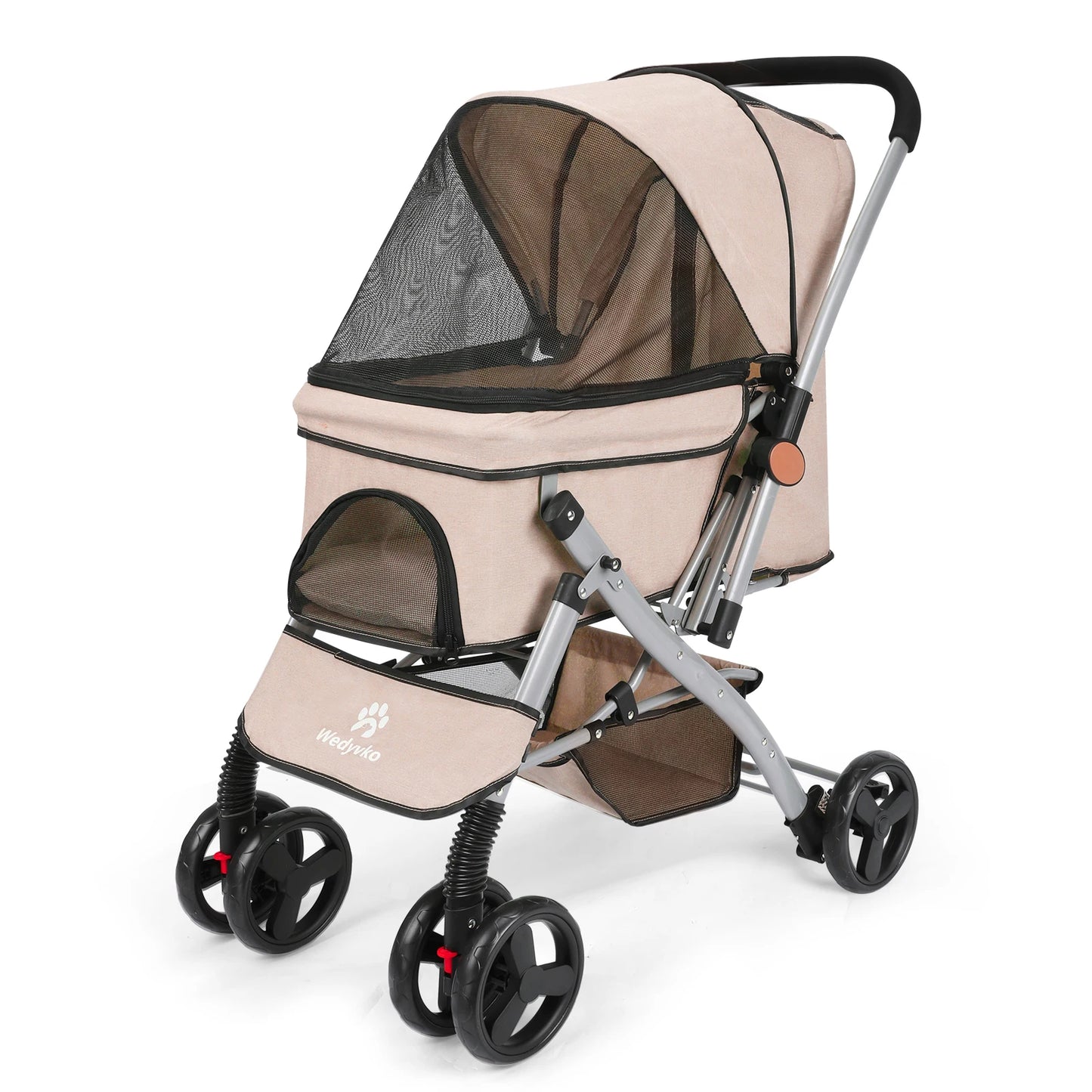 Wedyvko Foldable Cat Dog Stroller With Shock Absorption Travel Carrier