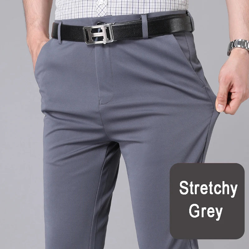 NONECN Men's Stretch Fast Dry Office Trousers Smart Casual Pants
