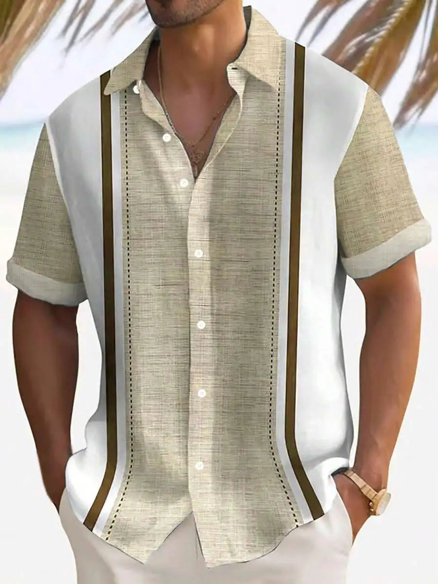 Men's Lightweight Striped Button Down Short Sleeve Casual Shirt