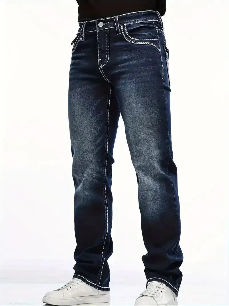 NONECN Men's Elastic Embroidered Casual Stretch Jeans