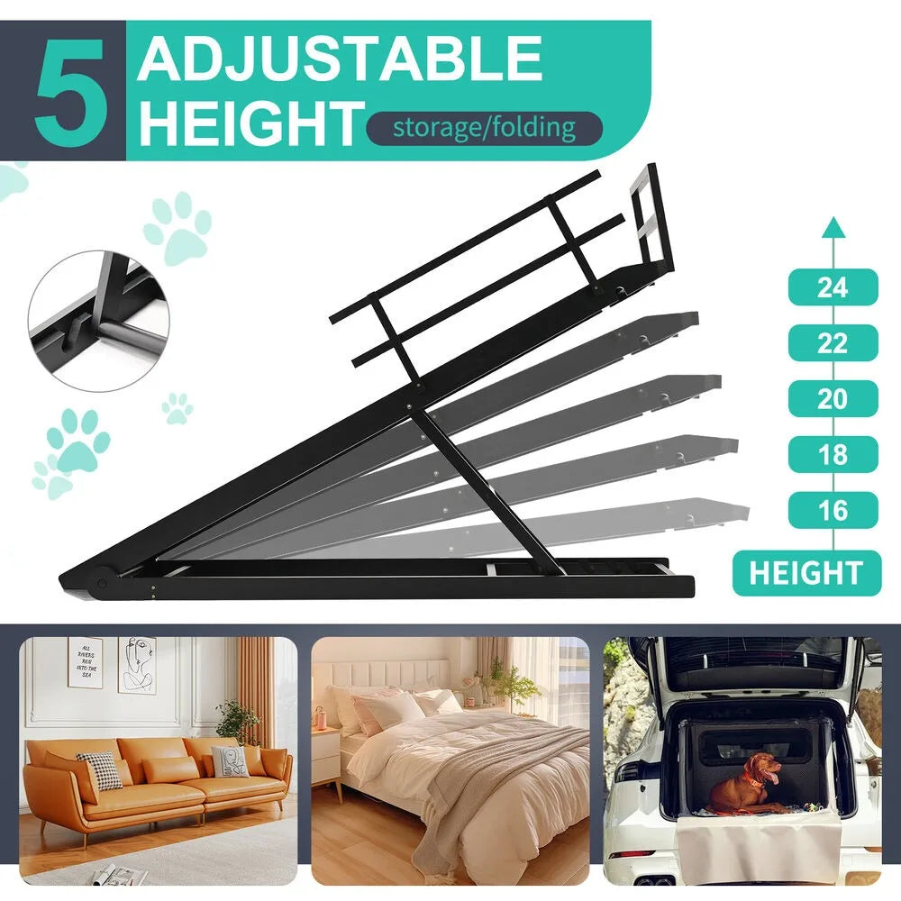 NONEDog Door Adjustable Folding Dog Ramp for Bed and Car