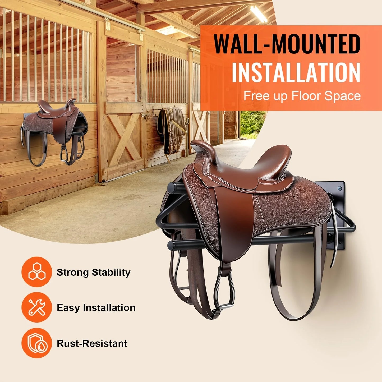 Western Saddle Rack Wall Mount Wrought Iron For Stables Trailers