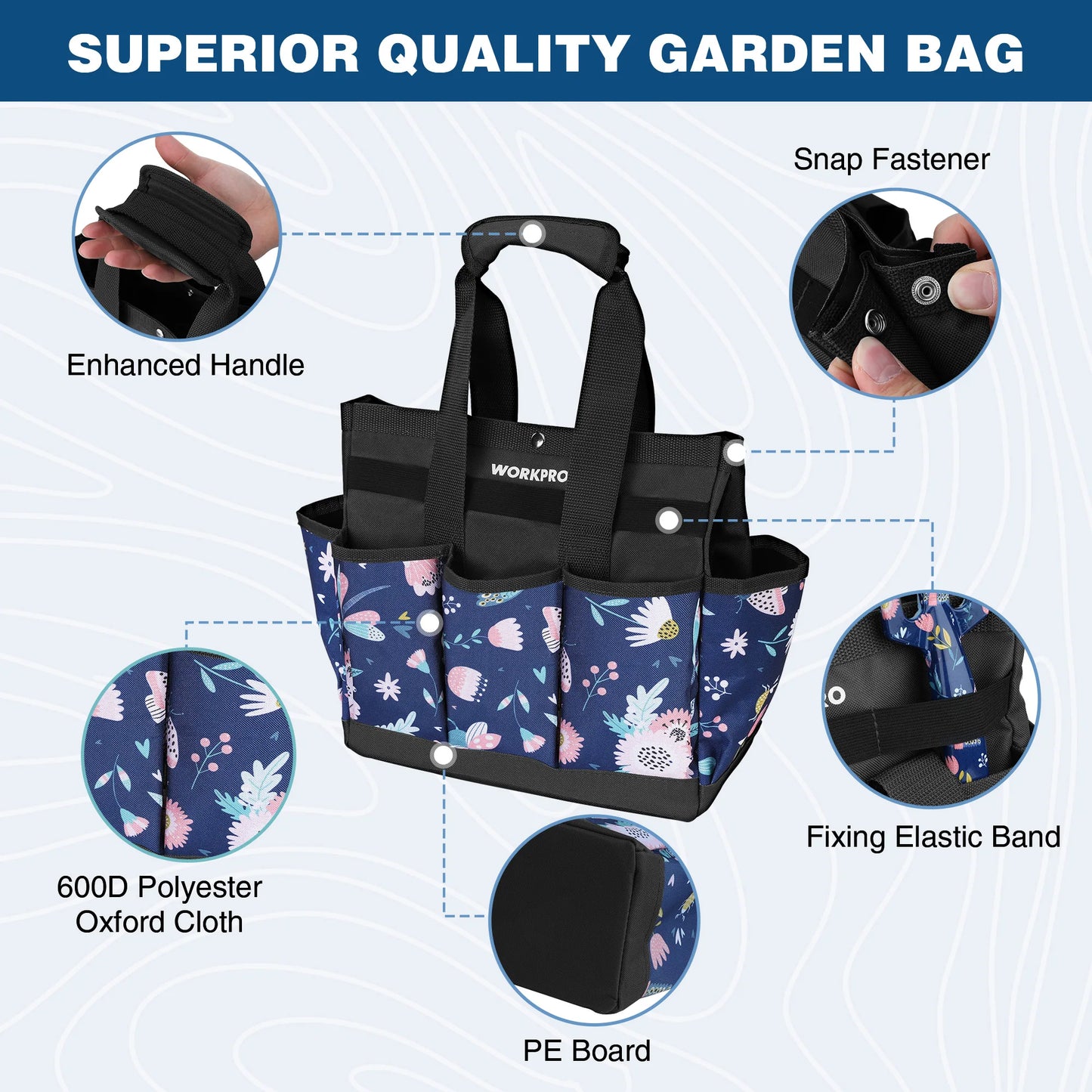WORKPRO Garden Tool Bag with 9 Pockets Tote