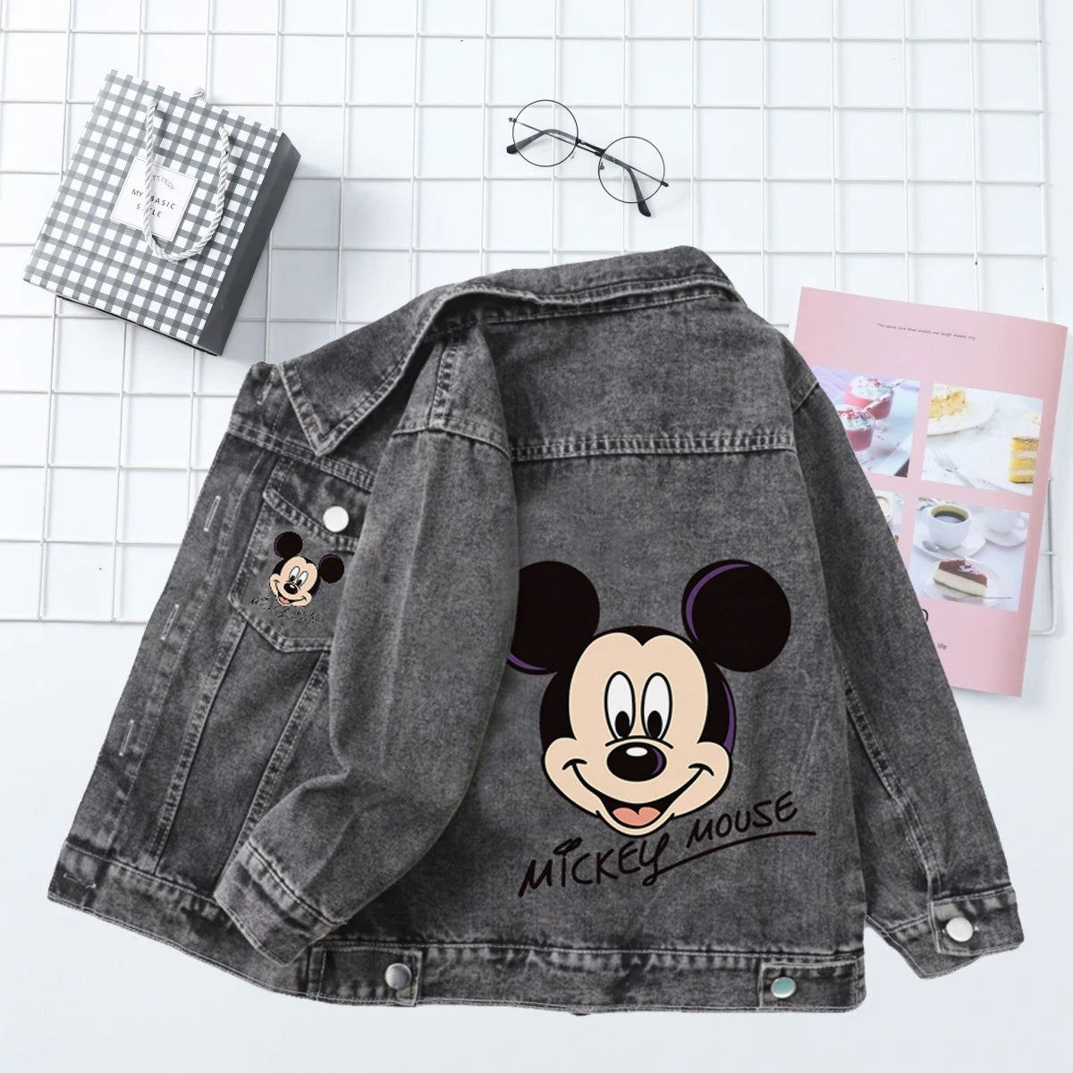 Potdemiel Kids Denim Jacket Mickey Mouse Cartoon Long Sleeve Coat