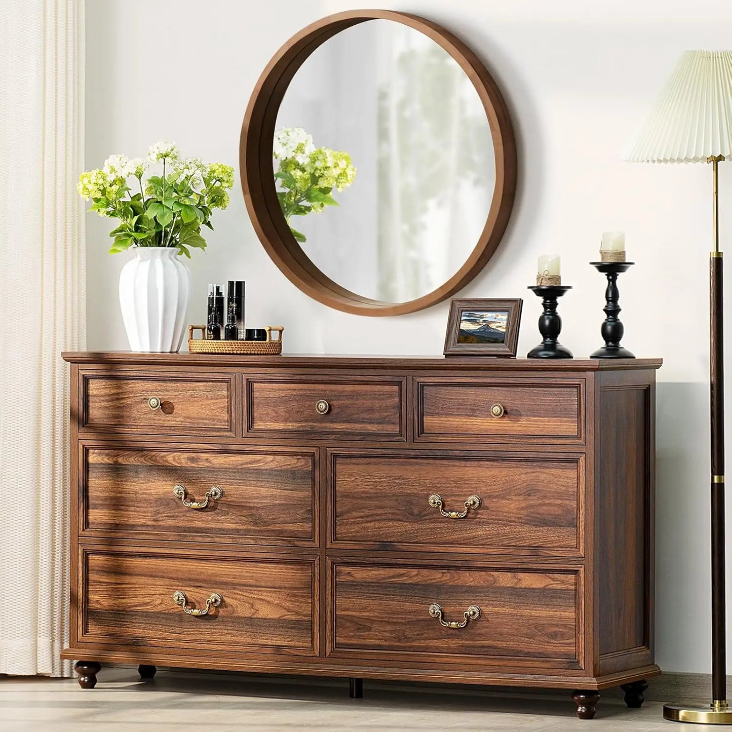 Farmhouse 54" 7 Drawers Dresser for Bedroom, Wide Wood Chest of Drawers w/ 4 Wooden Legs, Vintage Large Storage, Customized