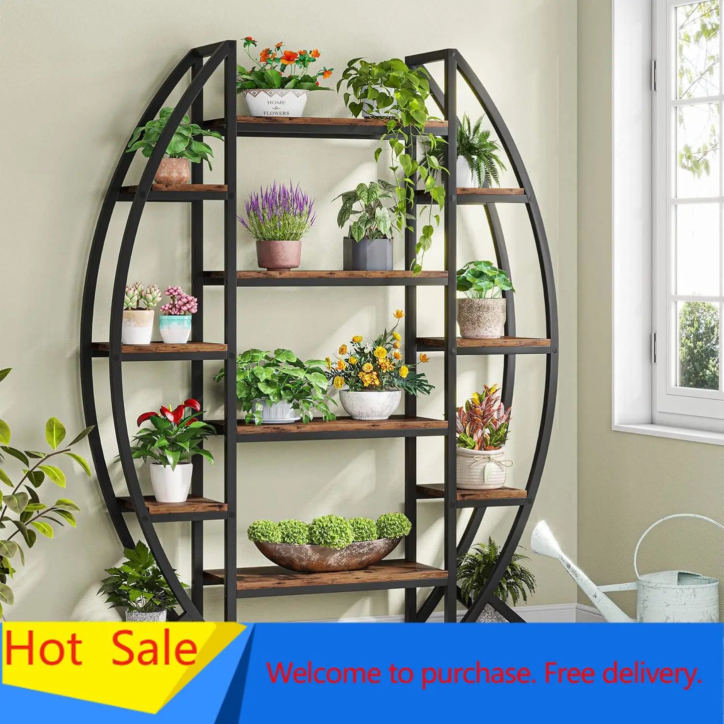 Curved Indoor Plant Stand 8 Tiers Metal Display Rack Industrial