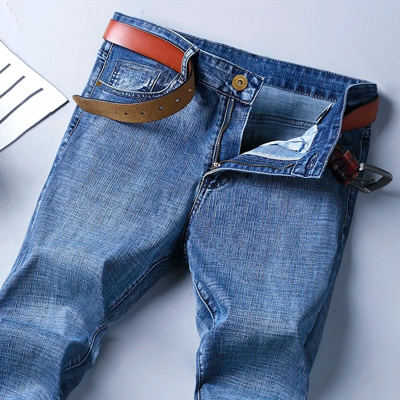 Men's Casual Straight Fit Stretch Denim Jeans For Everyday Work