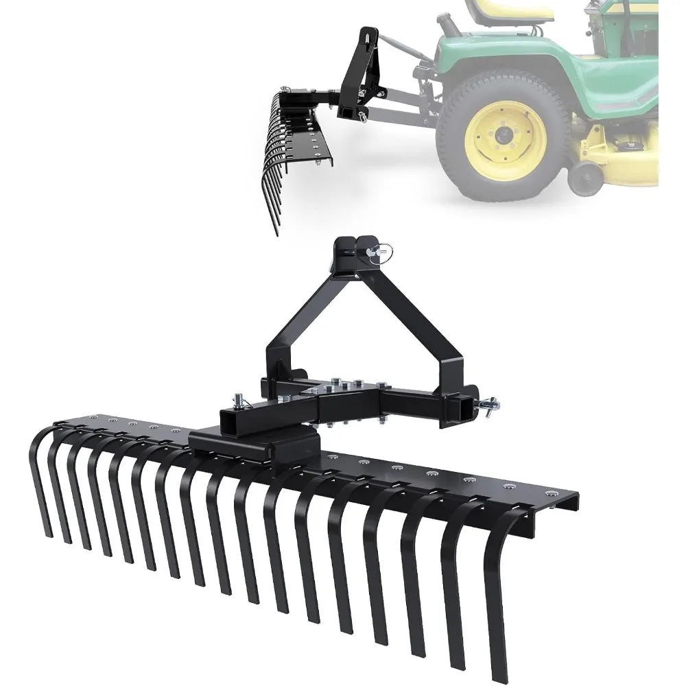 Landscape Rake Compatible with Category-0Tractor 3 Point & 5-Position Angle Adjustment for Garden