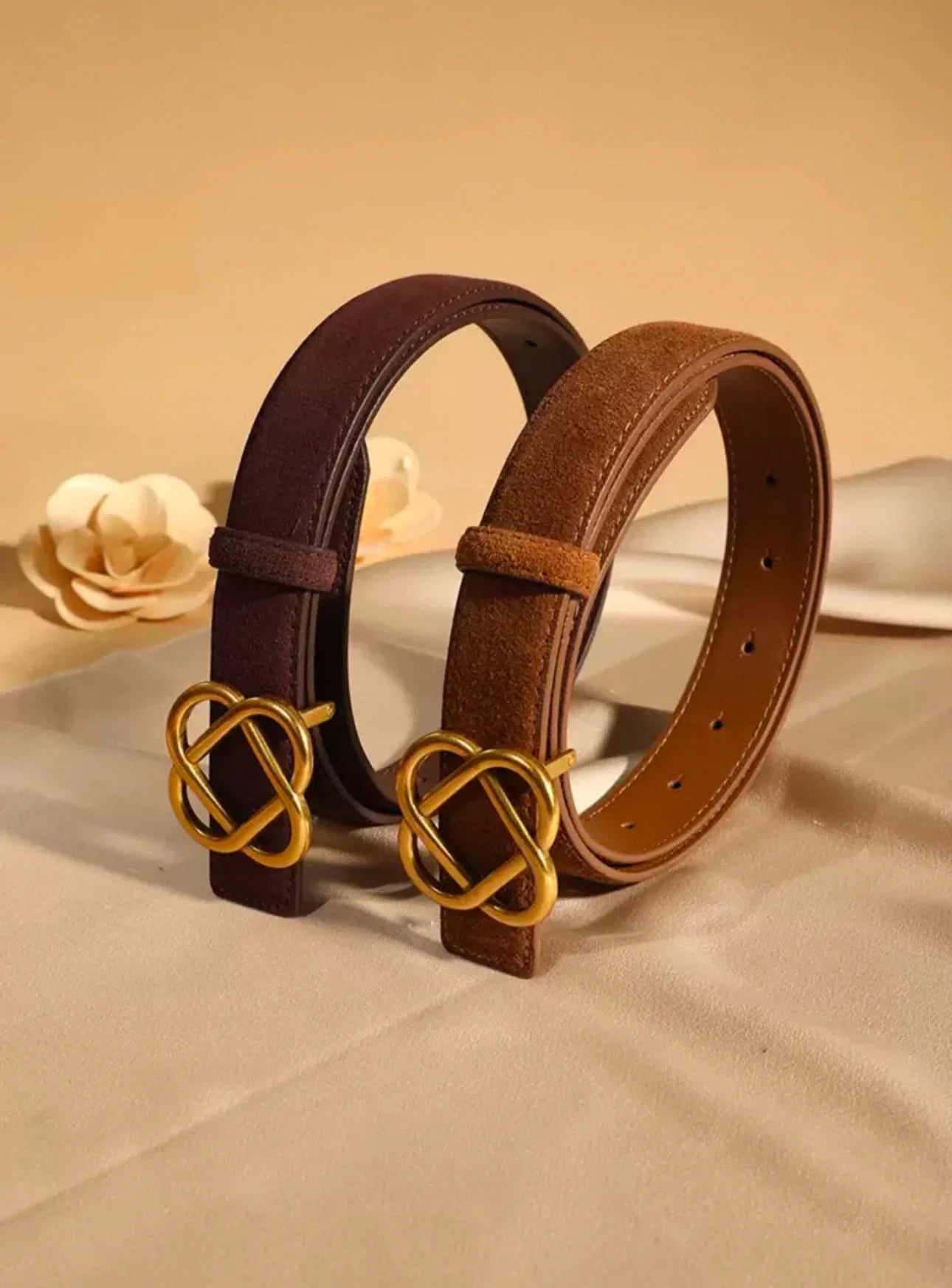 Suede Cowhide Belt For Women Vintage Style Retro Buckle