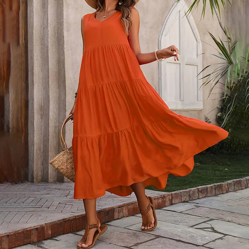 Y.KUKU Women Summer Casual Dress Mid Calf Length Elegant