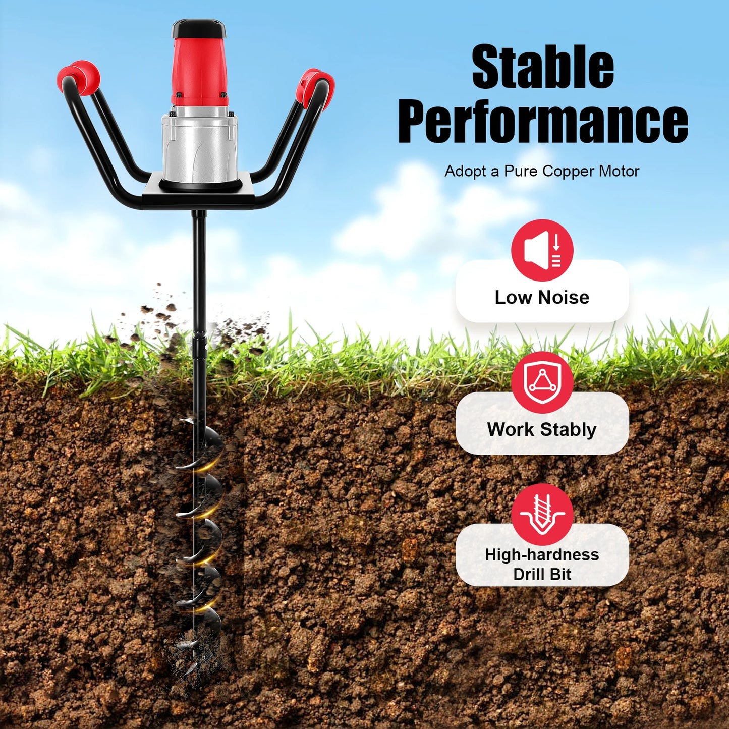 CNCEST 1500W Electric Post Hole Digger For Garden