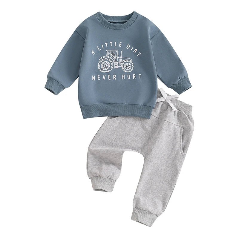 Lioraitiin Baby Boy Tractor Print Long Sleeve Top Pants Set